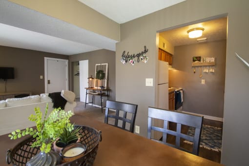 This is a photo of the dining room in the 950 square foor, 2 bedroom apartment at Deer Hill Apartments in Cincinnati, OH.