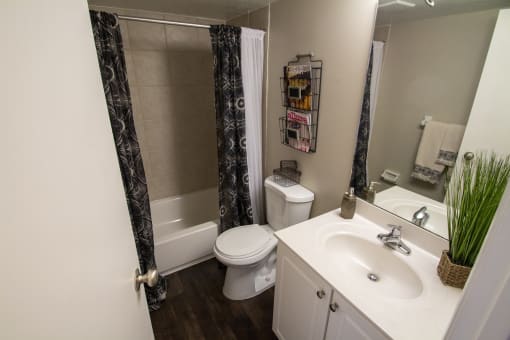 This is a photo of the bathroom in the 950 square foor, 2 bedroom apartment at Deer Hill Apartments in Cincinnati, OH.