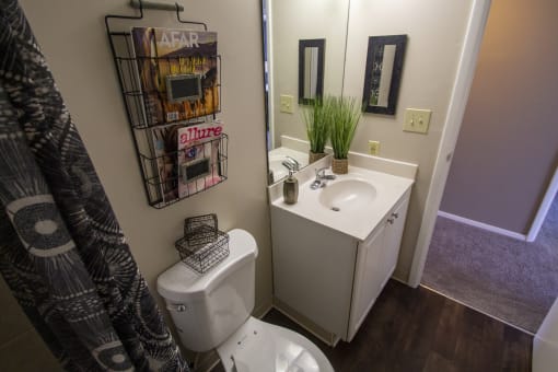This is a photo of the bathroom in the 950 square foor, 2 bedroom apartment at Deer Hill Apartments in Cincinnati, OH.