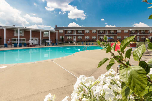 This is a photo of the pool area at Lake of the Woods Apartments in Cincinnati, OH.