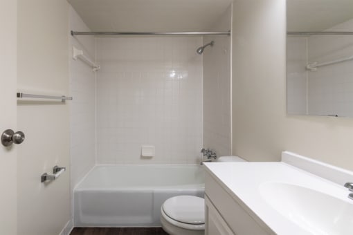 This is a photo the bathroom of the 1030 square foot, Oak 2 bedroom, 1 bath apartment at Montana Valley Apartments in the Westwood neighborhood of Cincinnati, OH.
