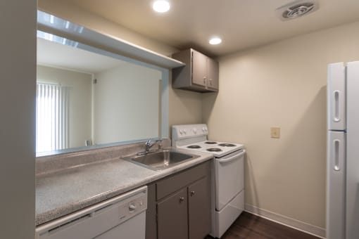 This is a photo the kitchen of the 833 square foot Chestnut, 2 bedroom apartment at Montana Valley Apartments in Cincinnati, OH.