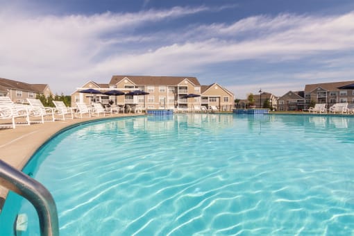 This is a photo of the pool area at Nantucket Apartments in Loveland, Ohio.