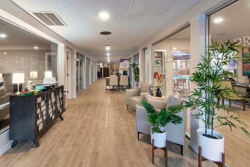 The entryway to the Princeton Court leasing office at Princeton Court Apartments in the Vickery Midtown neighborhood of Dallas, TX.
