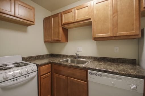 This is a photo of the kitchen in a 750 square foot 2 bedroom, 1 bath apartment at Park Lane Apartments in Cincinnati, OH.