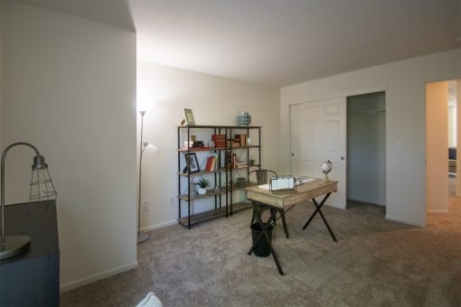 This is a photo of the second bedroom of the 1100 square foot 2 bedroom Kettering floor plan at Washington Park Apartments in Centerville, OH.