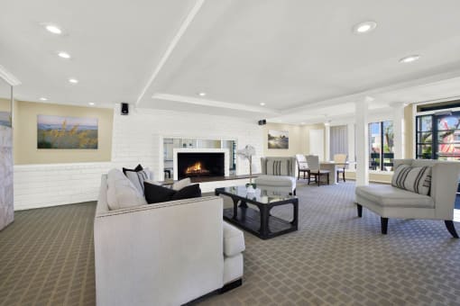 the living room has a fireplace and couches at Camino de Oro Apartments, Torrance, CA, 90505