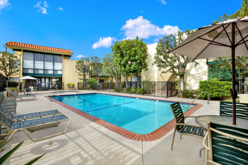the swimming pool at our apartments at Copa Triana Apartments, Torrance, CA