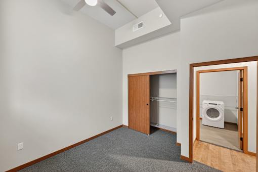 A room with a washing machine in it.