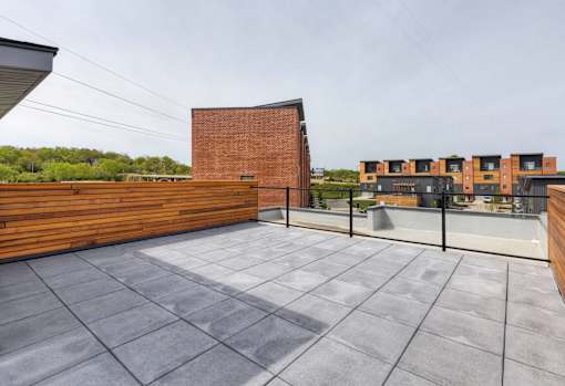 the deck on the top of the building with a view of the city at 5Fifty5, Des Moines  