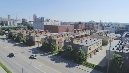 a view of the city from the roof of a building at 7th Street Brownstones, Indigo Living, IA, Iowa , 50309