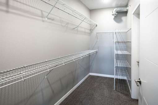the walk in closet at the preserve apartments at Velocity Apartments, Des Moines, Iowa