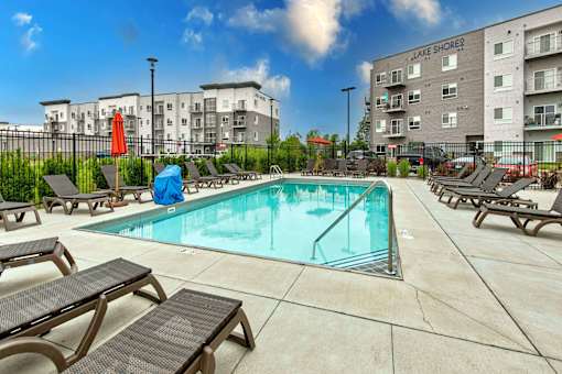 Pool With Sundecks at Lake Shore Apartments, Ankeny