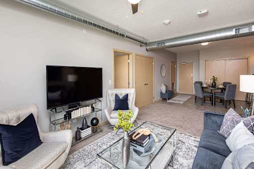 Living Room With Dining  at Lake Shore Apartments, Ankeny, Iowa
