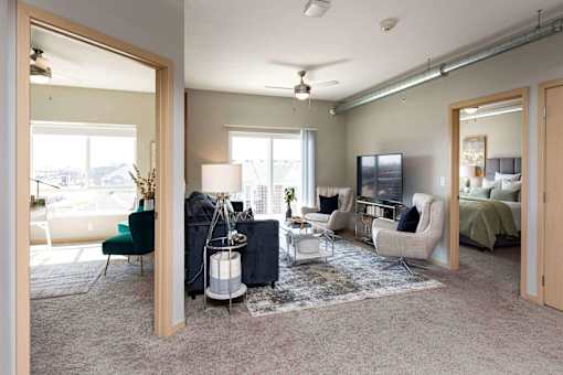 Living Room With TV at Lake Shore Apartments, Iowa, 50021