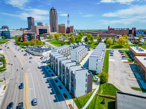 an aerial view of apartments in the city at Matilda 235 Townhomes, Des Moines, 50309
