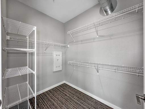 A walk-in closet with shelving and a carpeted floor.at Level, Des Moines, 50309  