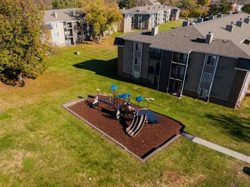 Aerial Playground View at Hamlet Apartments, West Des Moines, IA