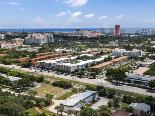 an aerial view of the city