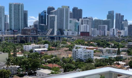 an aerial view of the city from a drone