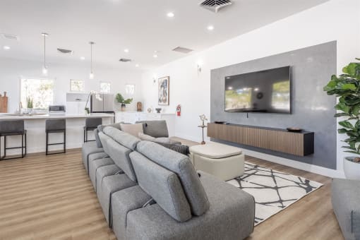 a living room with a couch and a television