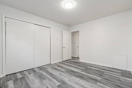 A room with a grey floor and white walls.