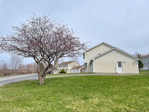 A house with a tree in front of it.