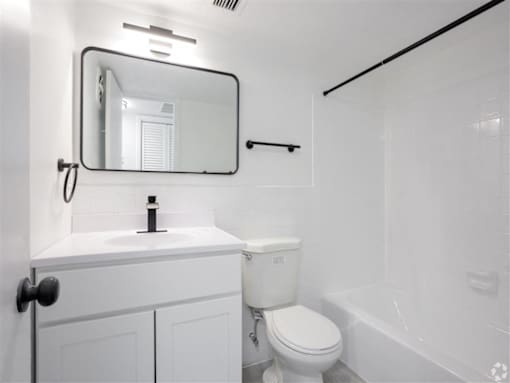 a bathroom with a sink toilet and a mirror