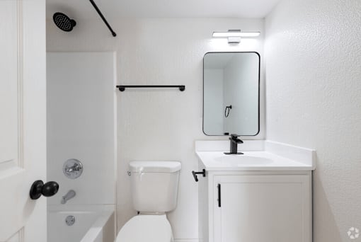 a bathroom with a sink toilet and a mirror