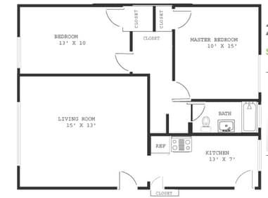 A black and white image of a floor plan for a house.