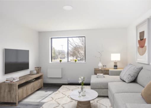 a living room with a couch and a television