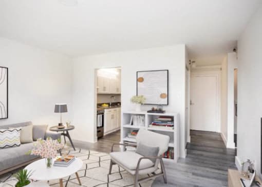a living room with a couch and a table