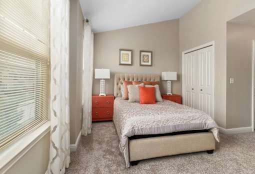 Comfortable Bedroom With Large Window at Encore Townhomes, Utica, MI, Michigan , 48315