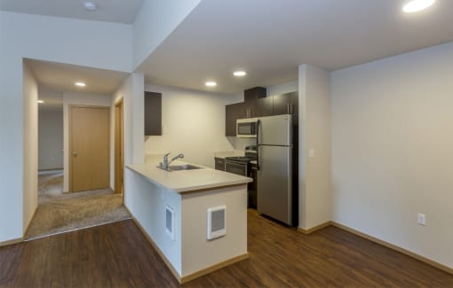 Fully Equipped Kitchen with Microwave, Refrigerator, Dishwasher and USB Outlet