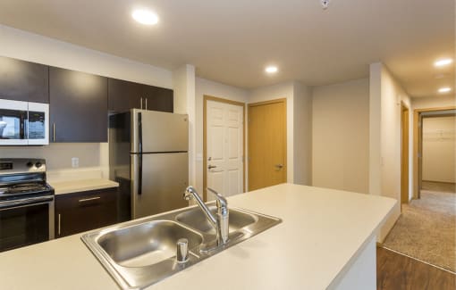 Fully Equipped Kitchen with Microwave, Refrigerator, Dishwasher and USB Outlet
