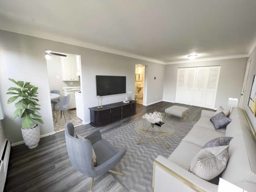 a living room with a couch and a tv