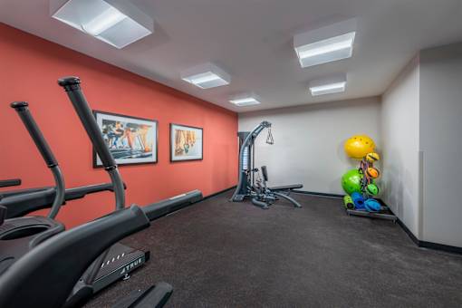 the gym at the flats at big tex apartments