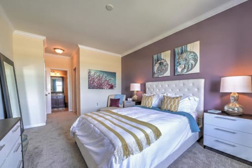 a bedroom with a bed and a closet
