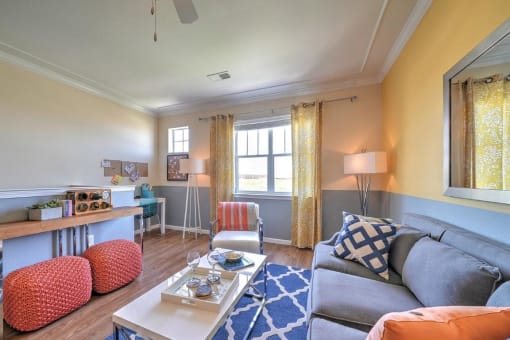 a living room with a couch and a coffee table