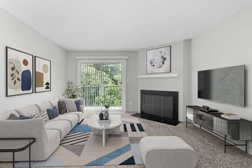 A living room with a fireplace and a television.