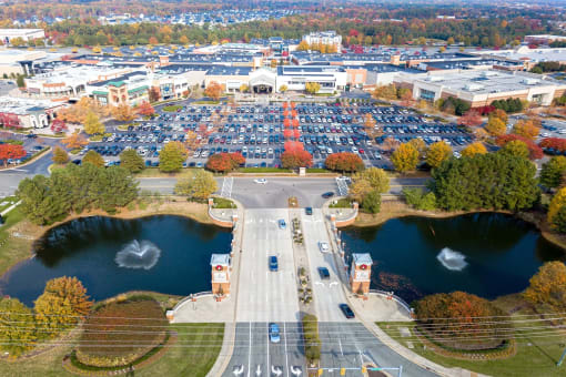 an aerial view of the parking lot of a parking lotat Metropolis Apartments, Glen Allen, 23060