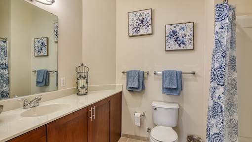 A bathroom with a white toilet, a sink, and a shower curtain.