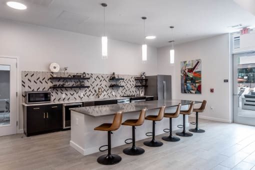 Resident Lounge and Social Space equipped with clubhouse kitchen Centro at Pine Nash, Wilson, NC