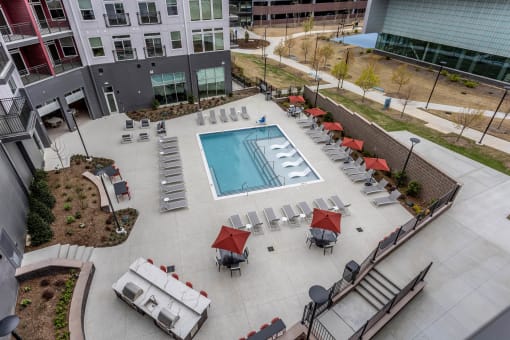 an aerial view of the pool at Centro at Pine Nash, Wilson, NC