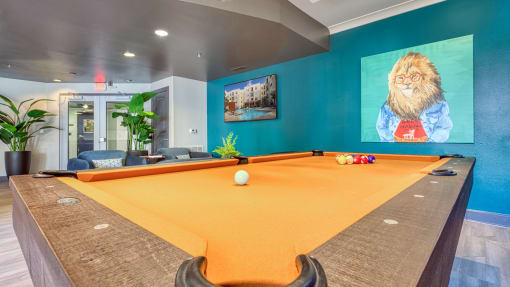 a billiards table in the clubroom at Proximity at ODU, Norfolk, Virginia