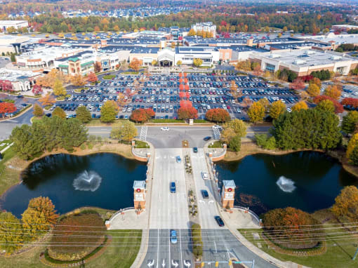 an aerial view of the parking lot of a parking lotat Metropolis Apartments, Glen Allen