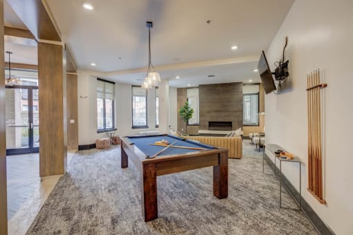 Clubhouse With Billiards Table at The Lincoln Apartments, Raleigh, North Carolina
