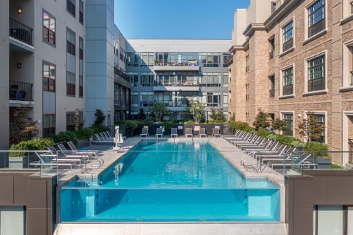 Exterior view of pool at The Nicholas, Columbus, OH, 43215