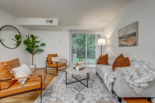 a living room with a couch and a coffee table
