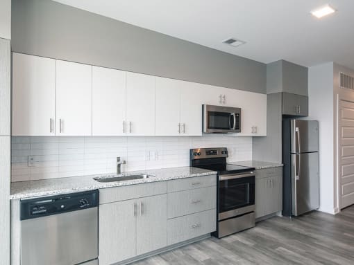Kitchen in the one bedroom apartment at Helix